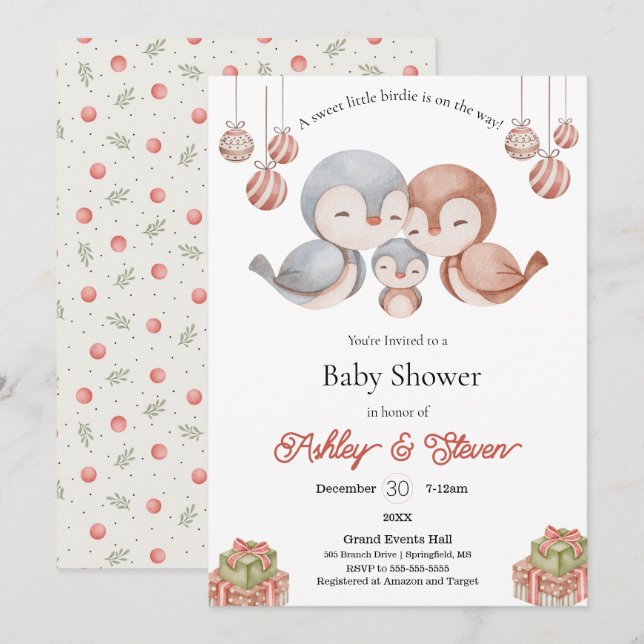 Sweet little birdie baby shower invitation (Front/Back)