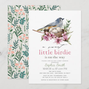 Sweet Little Birdie Floral Nest Girl Baby Shower Invitation
