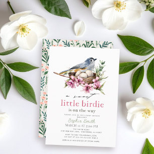 Sweet Little Birdie Floral Nest Girl Baby Shower Invitation