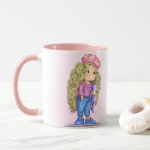Sweet Little Blonde Girl Bunny Toy Love - Drawing  Mug