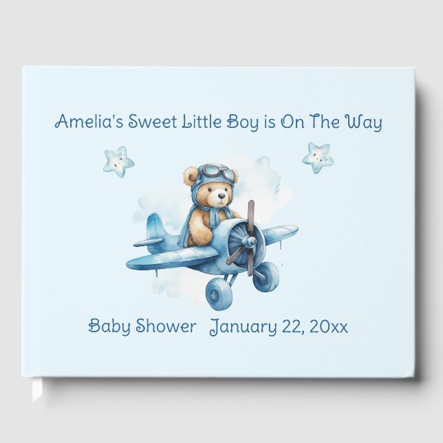 Sweet Little Boy on the Way Baby Shower Guest Book (Front)