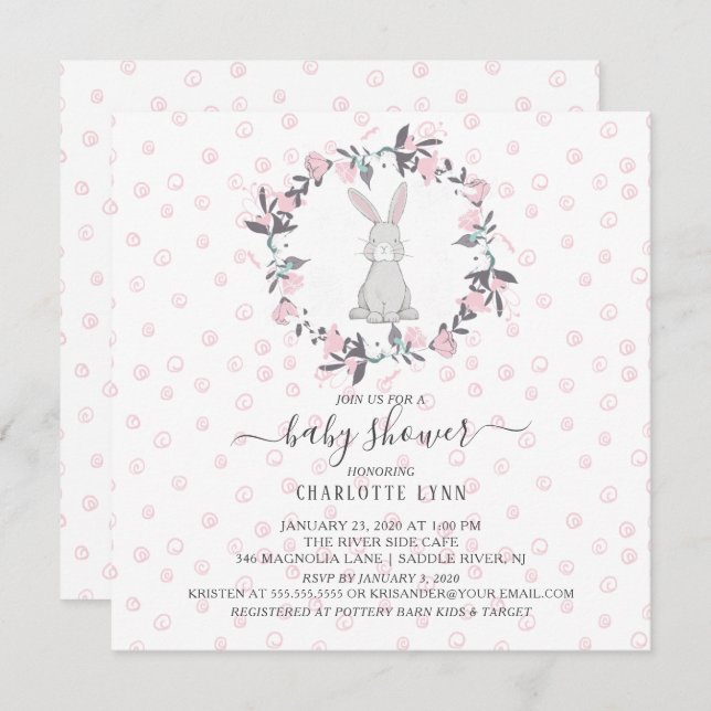 Sweet Little Bunny Baby Shower Invitation (Front/Back)