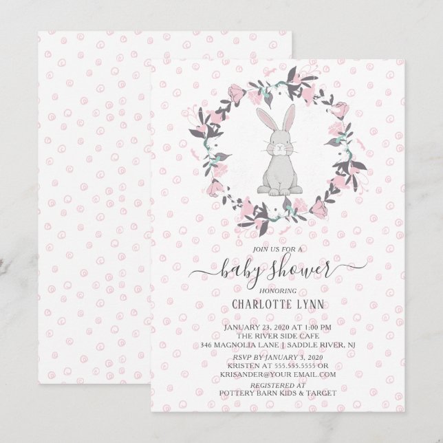 Sweet Little Bunny Baby Shower Invitation (Front/Back)