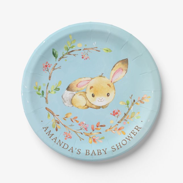 Sweet Little Bunny Boy Baby Shower 7" Plate (Front)