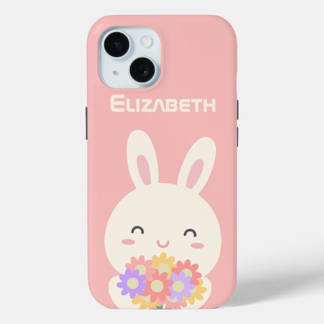 Sweet Little Bunny & Flowers Custom Name Pink Case-Mate iPhone Case (Back)