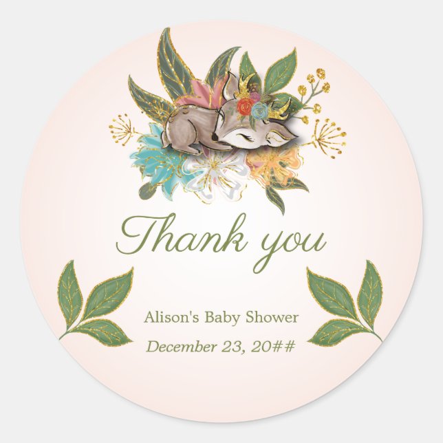 Sweet Little Deer Magic Forest Woodland Animals Classic Round Sticker (Front)