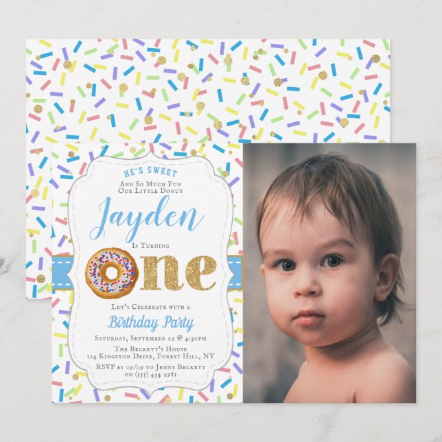 Sweet Little Doughnut Boys 1st Birthday Invitation (Front/Back)