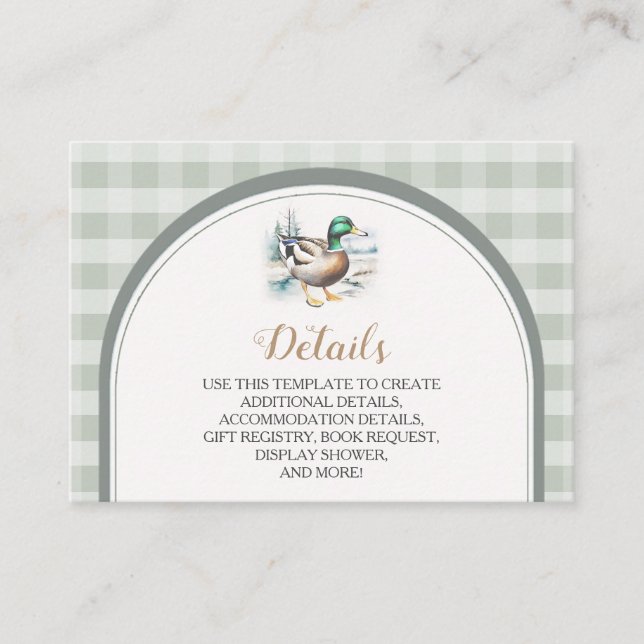 Sweet Little Duckling Gingham Baby Shower Details Enclosure Card (Front)