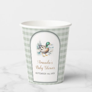 Sweet Little Duckling Mallard Gingham Baby Shower Paper Cups