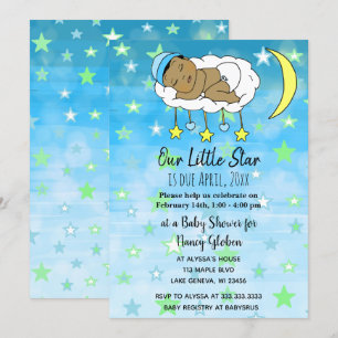 Sweet little ethnic Baby Blue stars and moons boys Invitation
