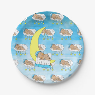 Sweet Little Ethnic Baby Sleeping on the Moon Paper Plate