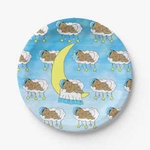 Sweet Little Ethnic Baby Sleeping on the Moon Paper Plate