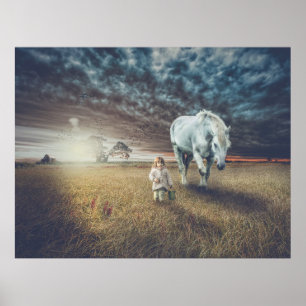 Sweet little girl and her horse "Best friends" Poster
