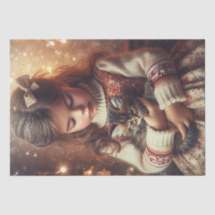 Sweet Little Girl and Kitten Christmas Tissue Paper