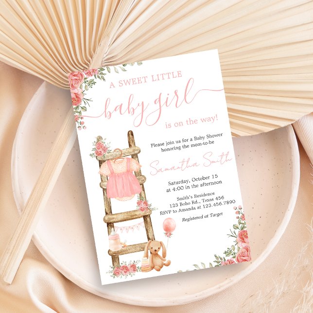 Sweet Little Girl Boho Baby Shower Invitation (Pink Boho Clothes Baby Shower Invitation)