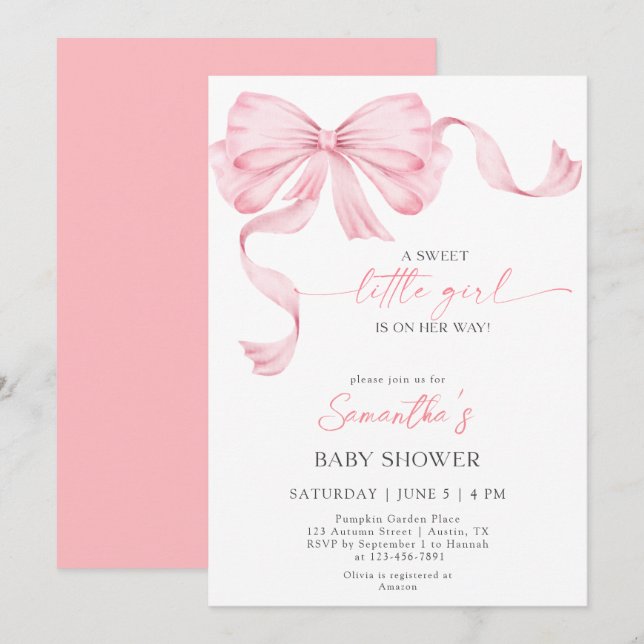 Sweet Little Girl Bow Coquette Border Baby Shower Invitation (Front/Back)