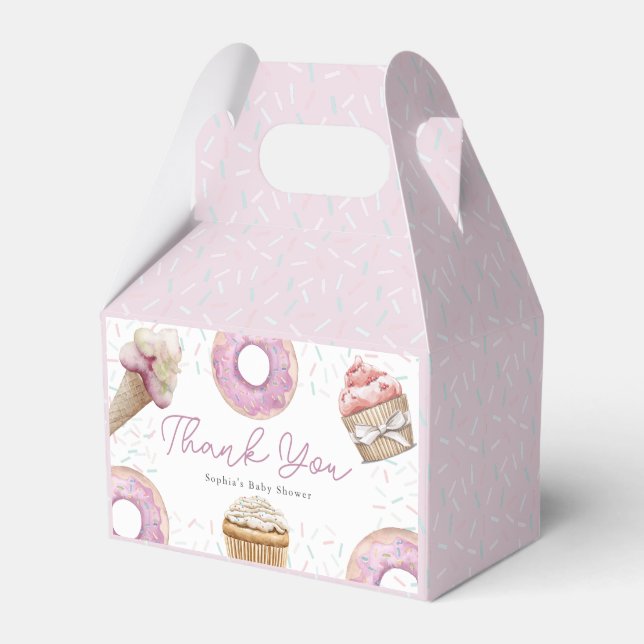 Sweet Little Girl Pink Cupcake & Doughnut Baby Sho Favor Box (Front Side)