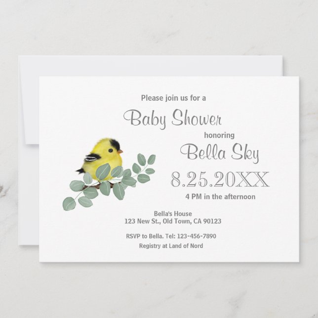 Sweet Little Goldfinch Baby Shower Invitations (Front)