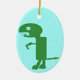 Sweet little green dino, digital art by kids :) ceramic ornament