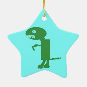 Sweet little green dino, digital art by kids :) ceramic ornament