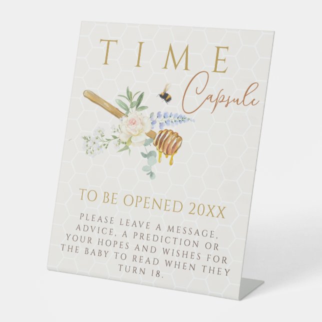 Sweet Little Honey Baby Shower Time Capsule Pedestal Sign (Front)