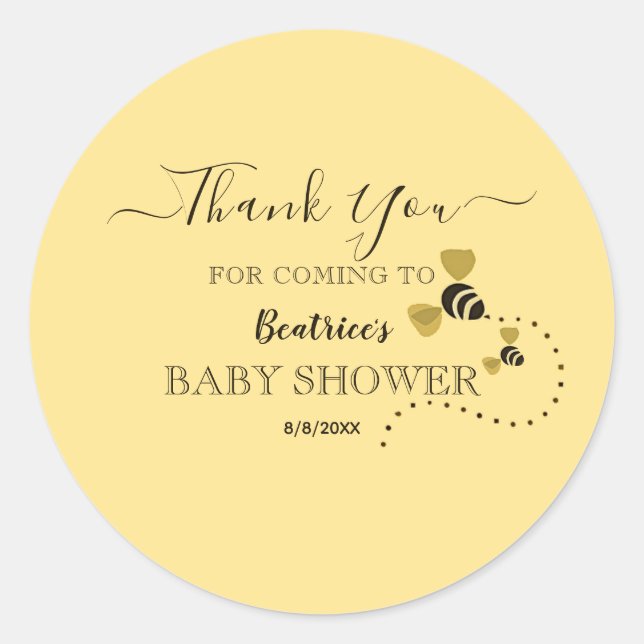 Sweet Little Honey Bee Baby Shower Favour Thank Yo Classic Round Sticker (Front)