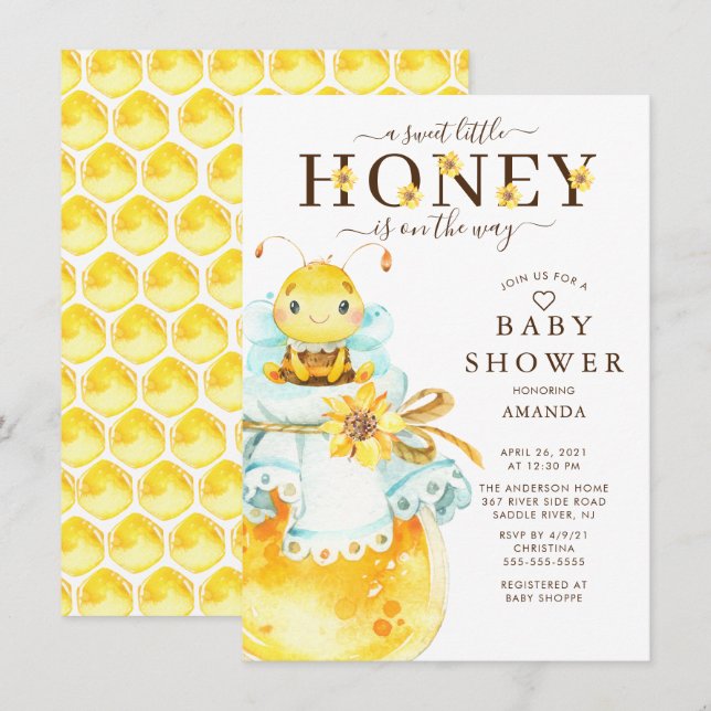 Sweet Little Honey Bee Baby Shower Invitation (Front/Back)