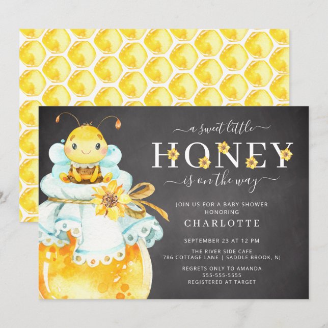Sweet Little Honey Bee Baby Shower Invitation (Front/Back)