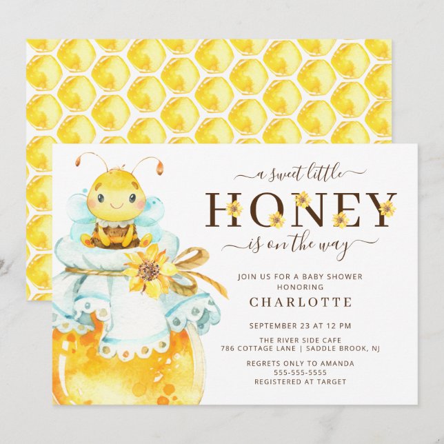 Sweet Little Honey Bee Baby Shower Invitation (Front/Back)