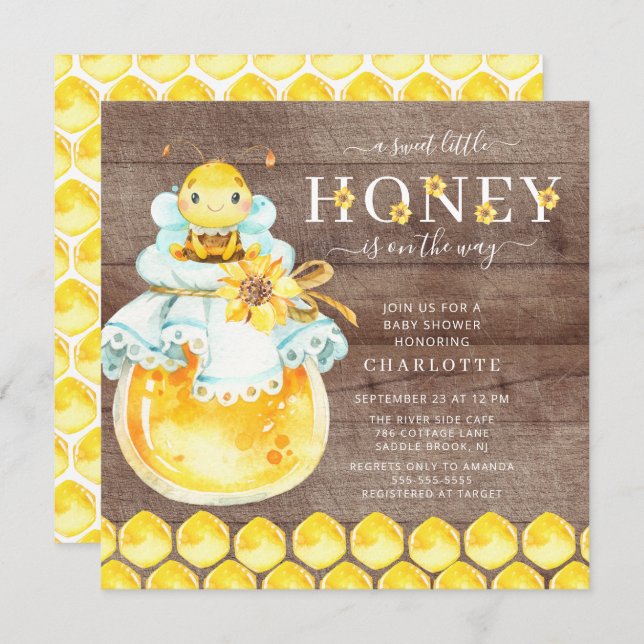 Sweet Little Honey Bee Baby Shower Invitation (Front/Back)