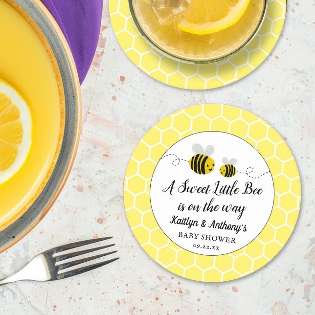 Sweet Little Honey Bee Baby Shower Round Paper Coaster (Creator Uploaded)