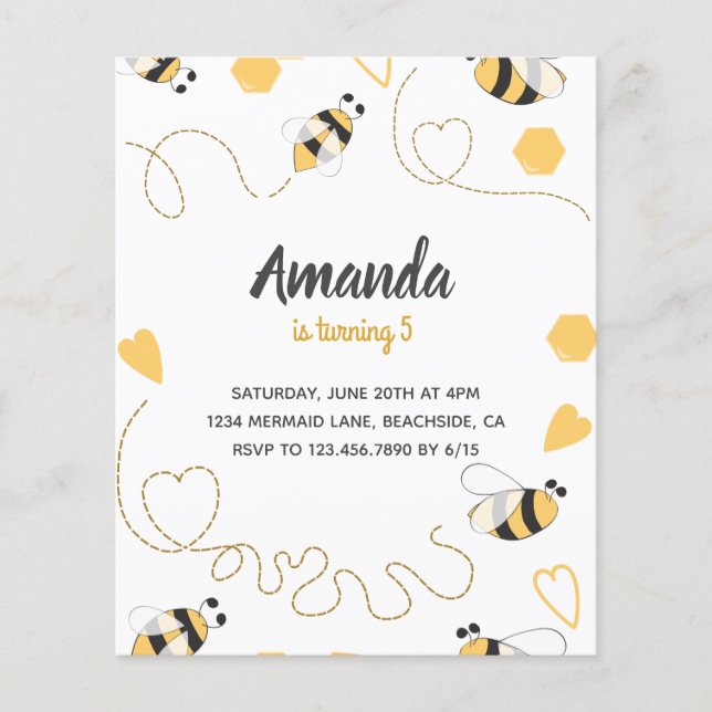 Sweet Little Honey Bee Birthday Party invitation Flyer (Front)