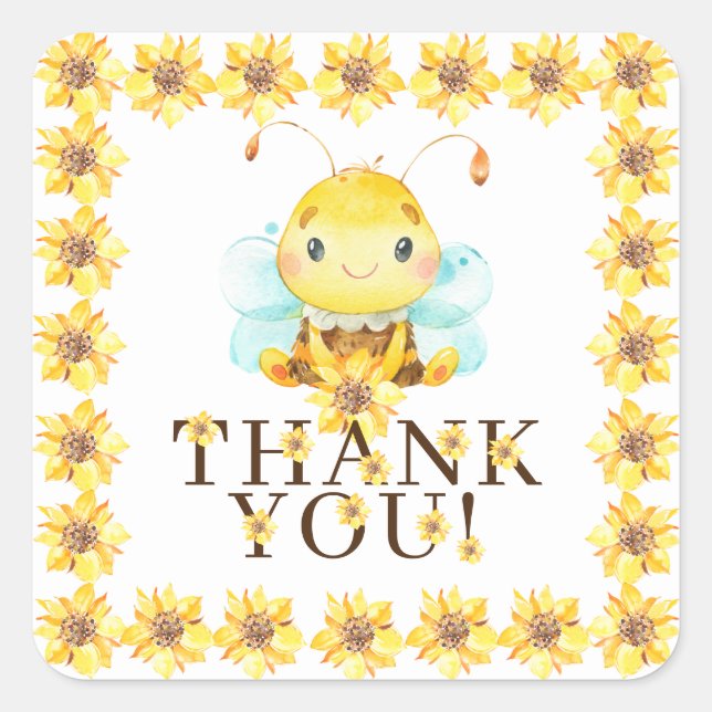 Sweet Little Honey Bee Thank You Favour  Square Sticker (Front)