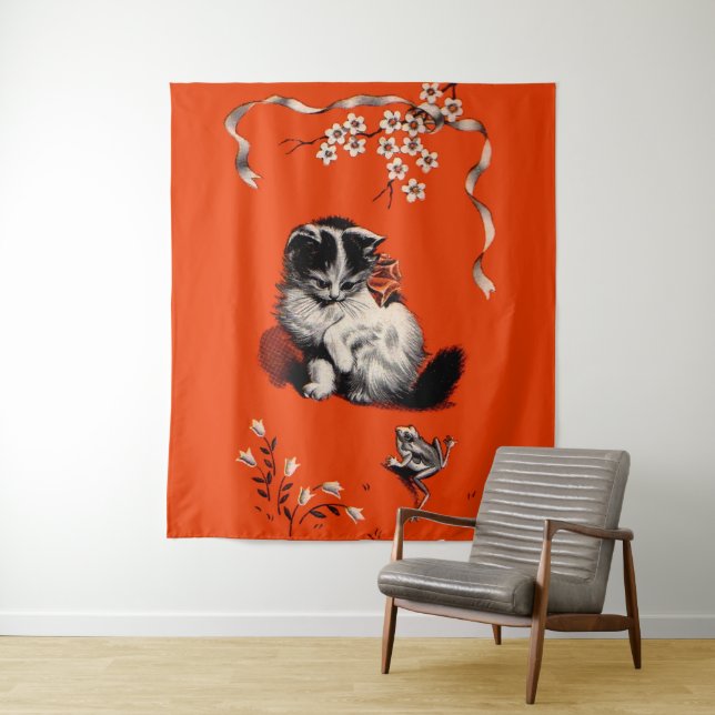 sweet little kitten and frog tapestry (In Situ)