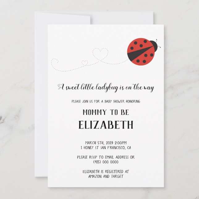 Sweet little ladybug baby shower invitation (Front)