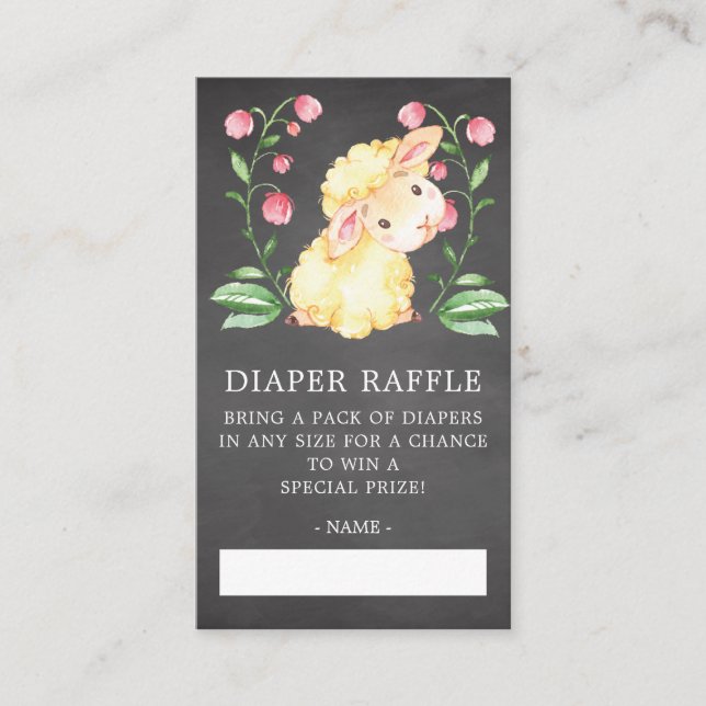 Sweet Little Lamb Baby Shower Diaper Raffle Ticket Enclosure Card (Front)