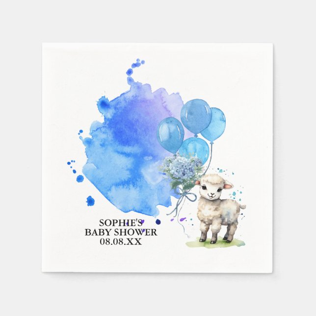Sweet Little Lamb Blue Hydrangea Balloon Napkin (Front)