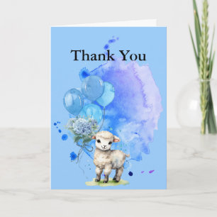 Sweet Little Lamb Blue Hydrangea Balloon Thank You Card