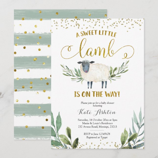 Sweet Little Lamb Greenery Baby Shower Invitation (Front/Back)