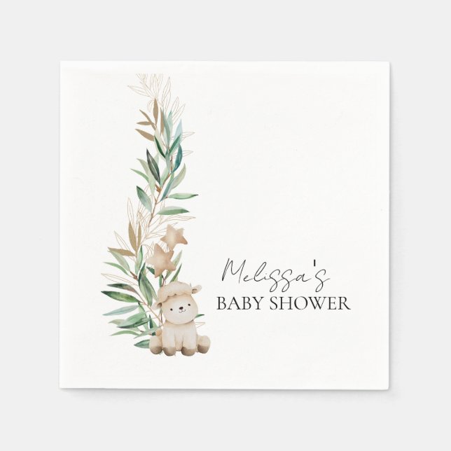 Sweet Little Lamb Greenery Botanical Personalize Napkin (Front)