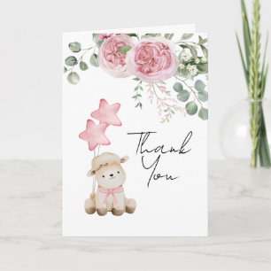 Sweet Little Lamb Pink Roses greenery photo  Thank You Card