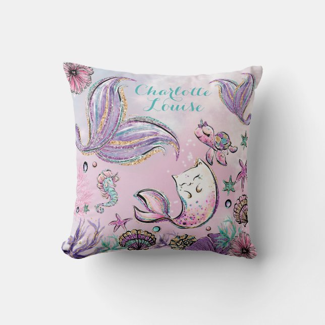 Sweet Little Mermaid Under the Sea Girl Nursery Throw Pillow (Front)