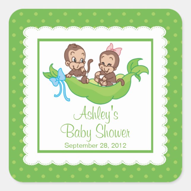 Sweet Little Monkey Twins Baby Shower Sticker (Front)