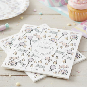Sweet Little One Candy Theme 1st Birthday Custom Napkin