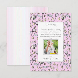 Sweet Little One Candy Theme 1st Birthday Thank You Card