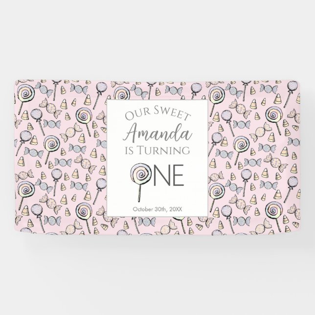 Sweet Little One Candy Theme First Birthday Banner (Horizontal)