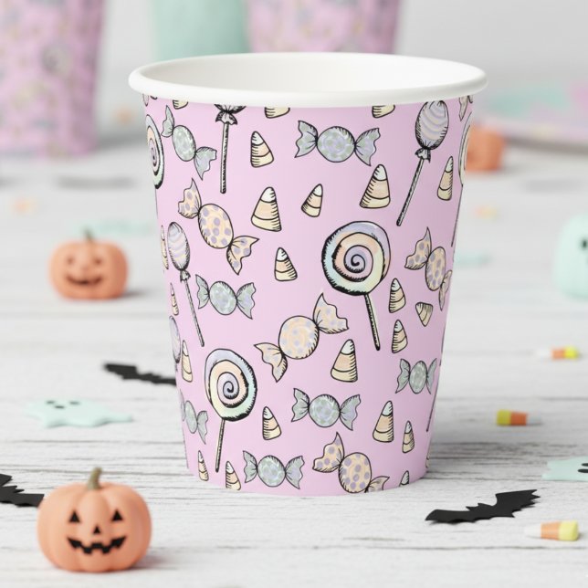 Sweet Little One Candy Theme First Birthday Paper Cups (Cute Candy Pattern Sweet One Paper Cups for Her. Candy Corn, Lollipop Pink Pattern for Girl Birthday)