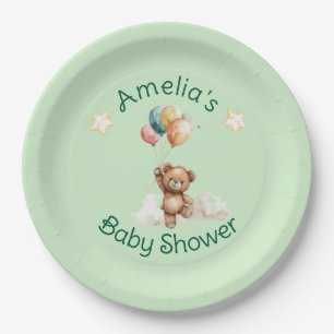 Sweet Little One on the Way Green Baby Shower Paper Plate