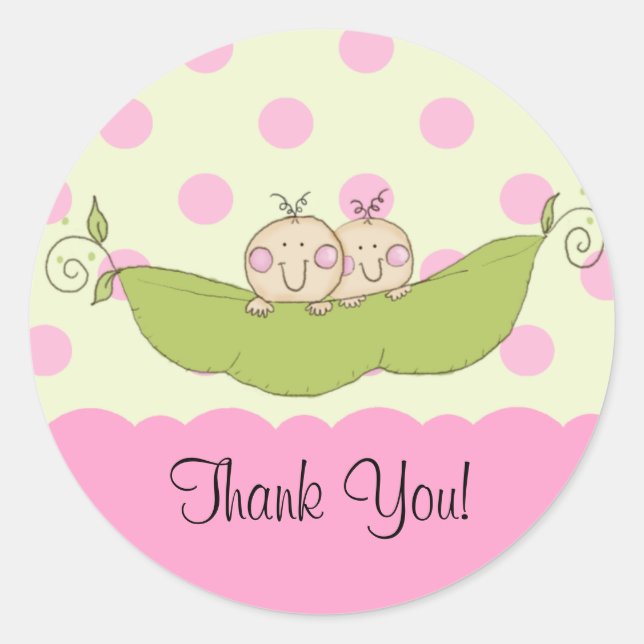 Sweet Little Pea Twins Baby Shower Sticker Pink (Front)