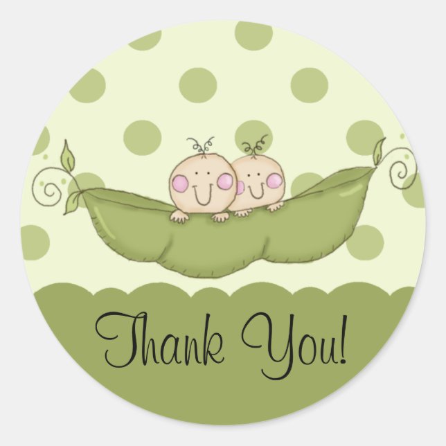 Sweet Little Pea Twins Thank You Sticker (Front)